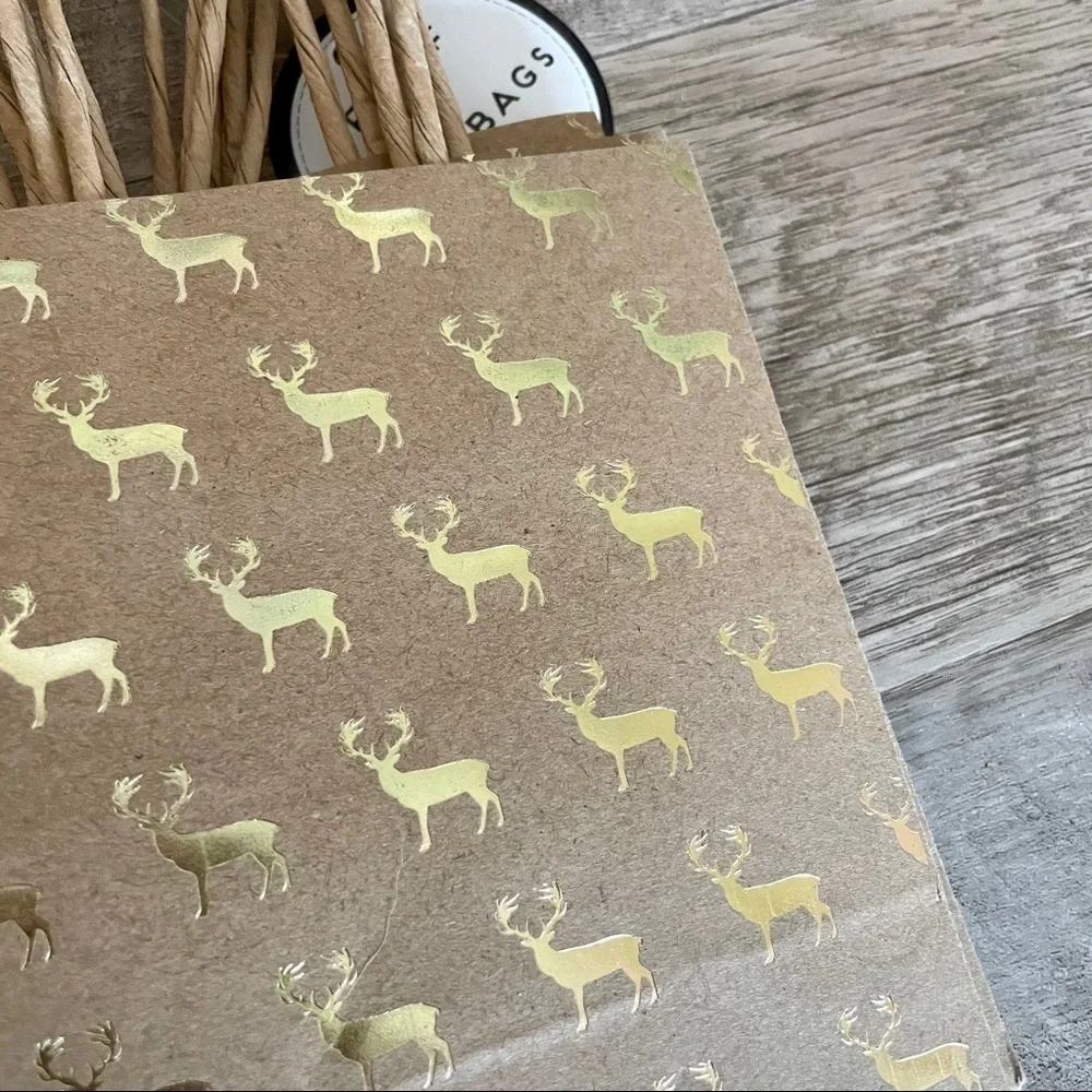 🌺 Holiday Gold Reindeer Floral Mini Gift Bags & Box Set